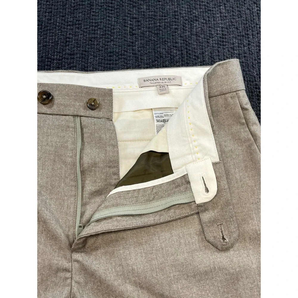 Banana Republic Tailored Slim Fit Vitale Barberis Canonico Wool Pants Tan 33S